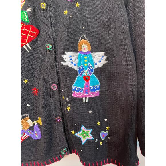 NWT 2000s Y2K Quacker Factory Christmas Angels Holiday Glam Sparkle Cardigan M - Picture 4 of 5